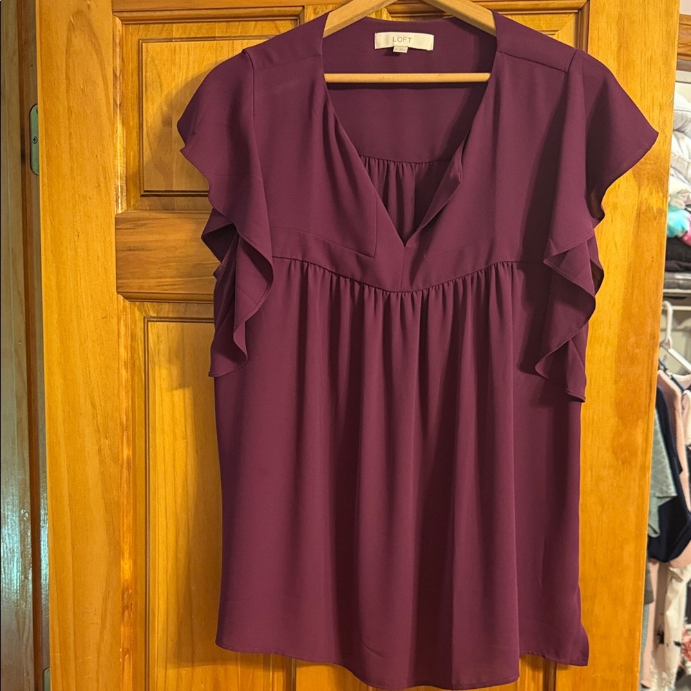 LOFT Deep Purple Ruffle Sleeve Blouse